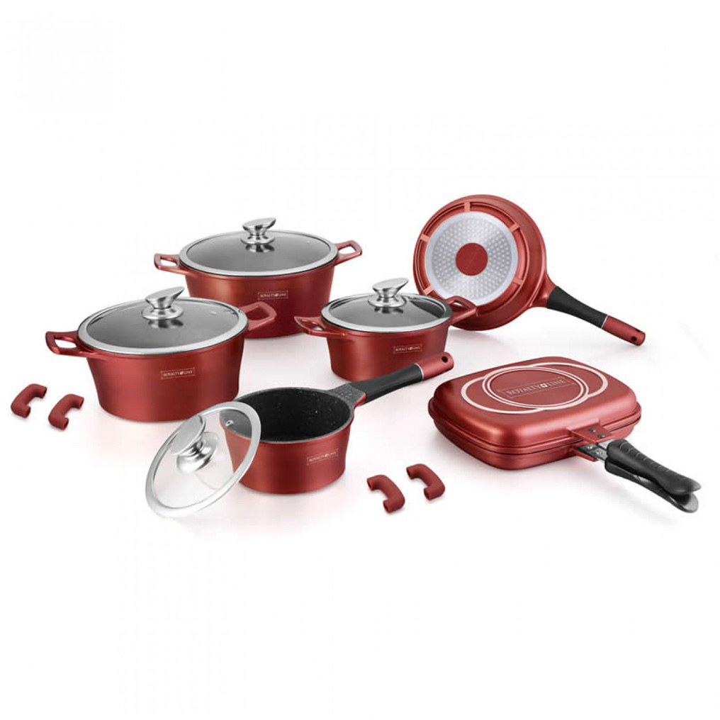Non-stick cookware with marble coating 15 pcs. burgundy Royalty Line RL-ES1015M-CRM