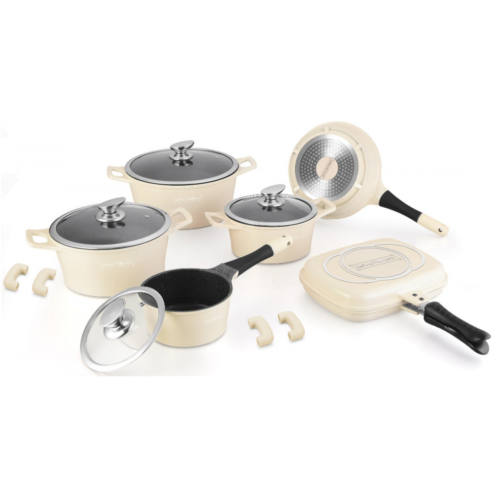 Non-stick cookware with marble coating 15 pcs. creme Royalty Line RL-ES1015M-CRM