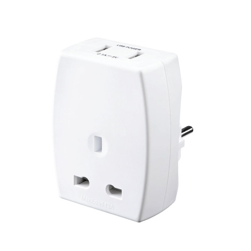 Adaptor AltA 70126 Alfaone Travel UK σούκο + 2xUSB Λευκός