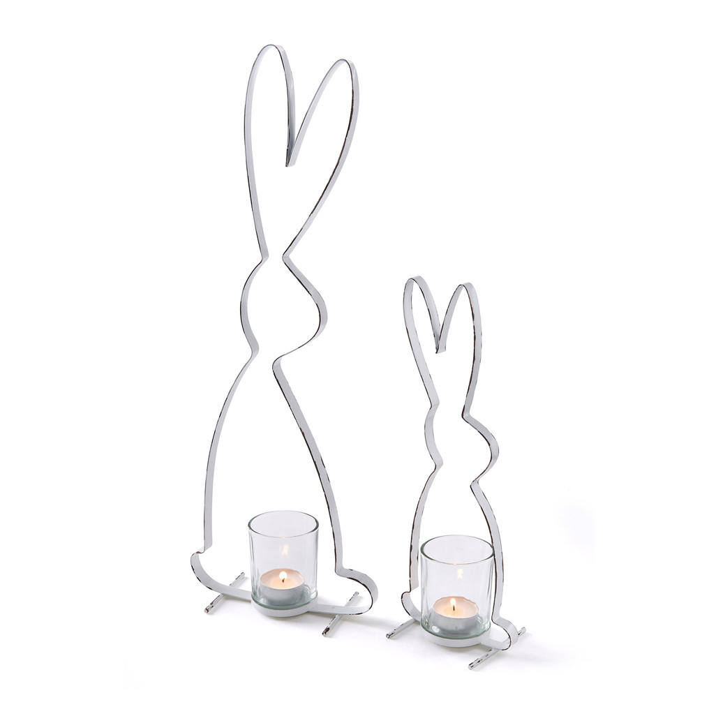 Rabbit-shaped tealight stands set of 2