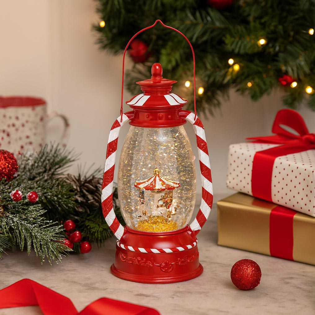 Φανάρι καρουζέλ με νερό και φως κόκκινο 15x11x24,5 εκ.