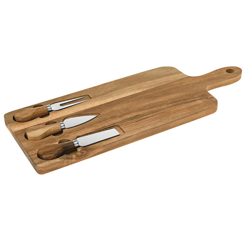 Wooden cutting board 42x15.5 cm + 3 knives