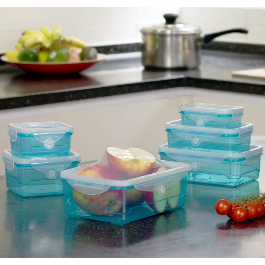 Plastic containers with flexible silicone lids Blue 6 pcs 170ml, 450ml, 850ml, 350ml, 650ml, 1.45lt