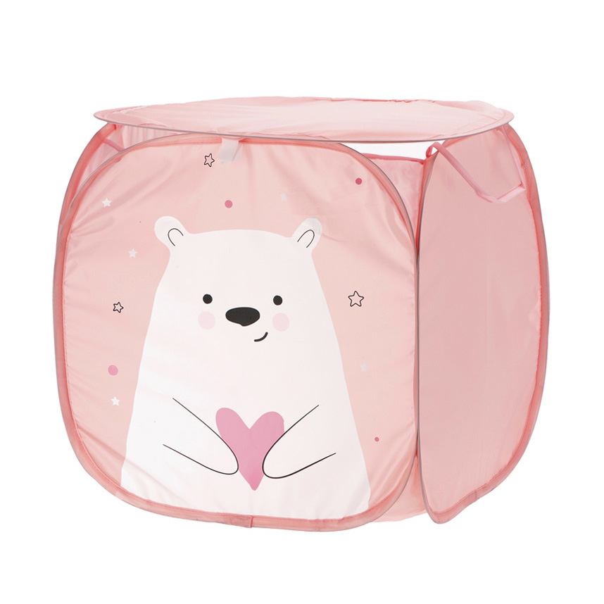 Pink polyester Teddy bear storage box 45x45x45 cm