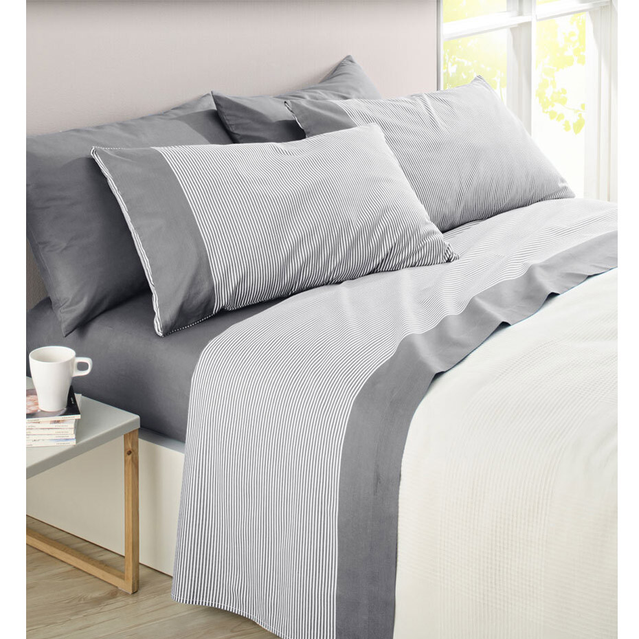 Double bed sheets Duetto 100% cotton Grey set of 6