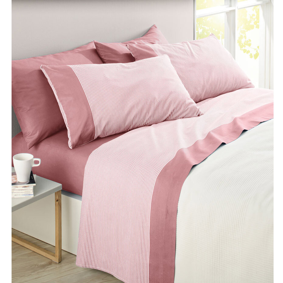 Double bed sheets Duetto 100% cotton Pink set of 6