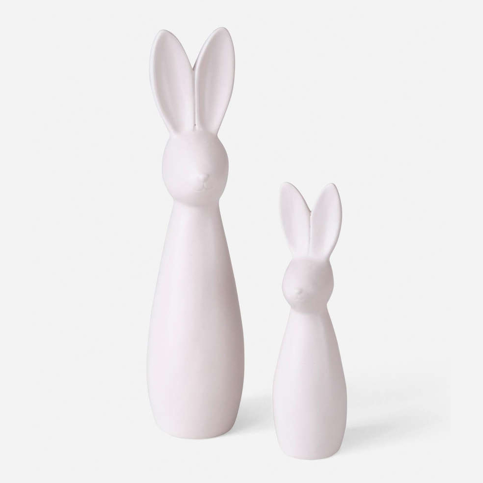 Διακοσμητικό αγαλματίδιο κουνελιού κρεμ κεραμικό Υ 18 & 26,5 εκ. 2 τεμ.