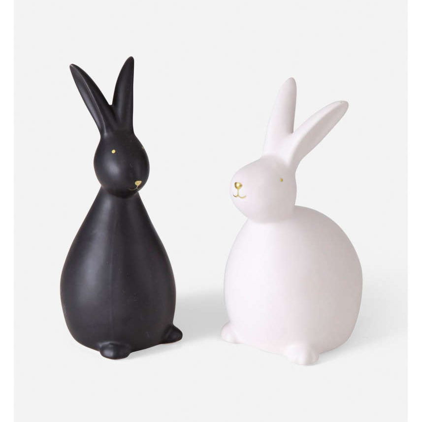 Διακοσμητικό αγαλματίδιο κουνελιού μαύρο/λευκό κεραμικό 16x8x7,5 εκ. 2 τεμ.