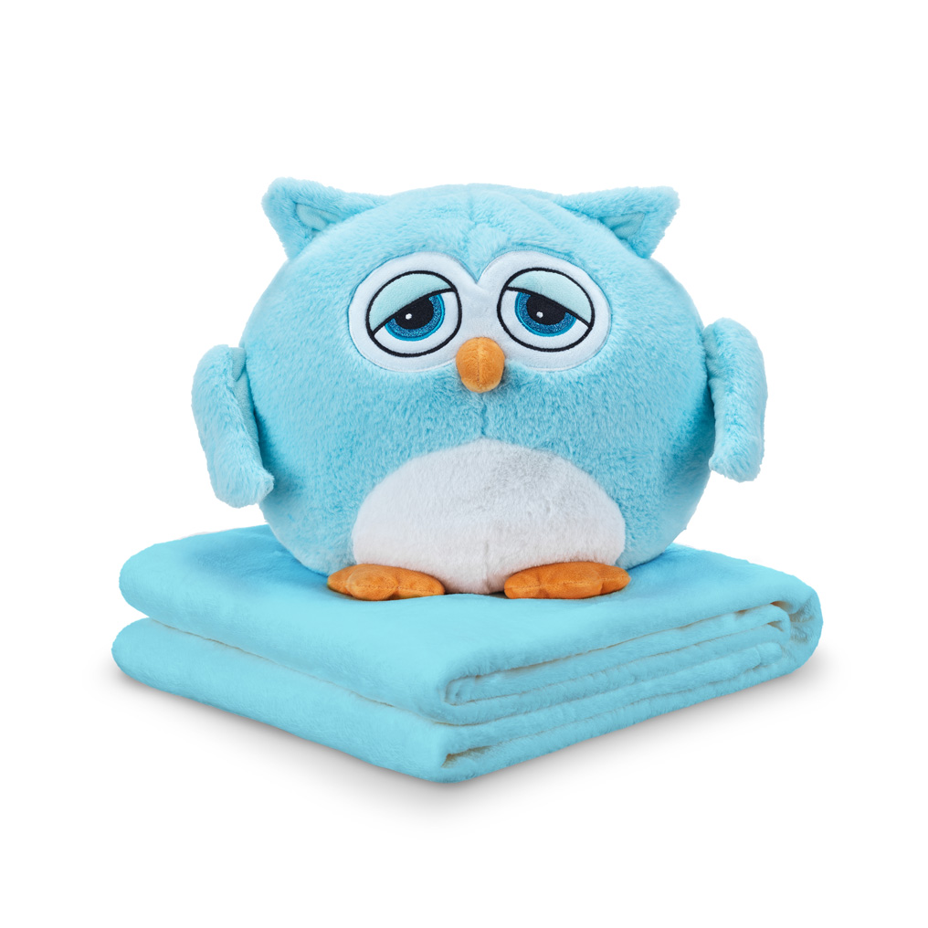 Hoo Hoo Owl pillow 33x27 cm with blanket 130x180 cm Dormeo blue