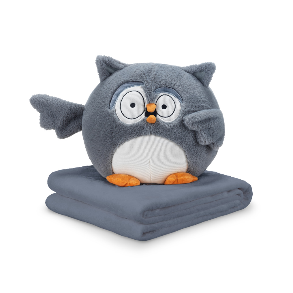 Hoo Hoo Owl pillow 33x27 cm with blanket 130x180 cm Dormeo grey