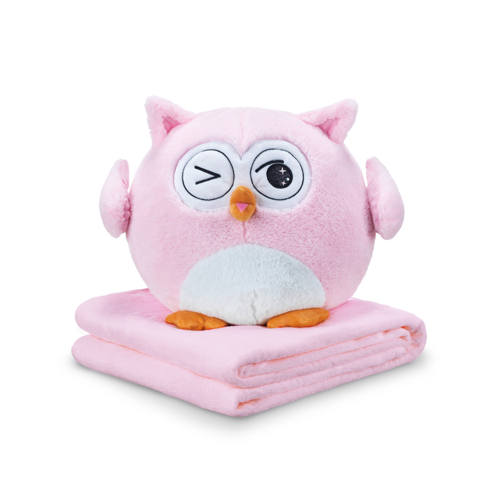 Hoo Hoo Owl pillow 33x27 cm with blanket 130x180 cm Dormeo pink