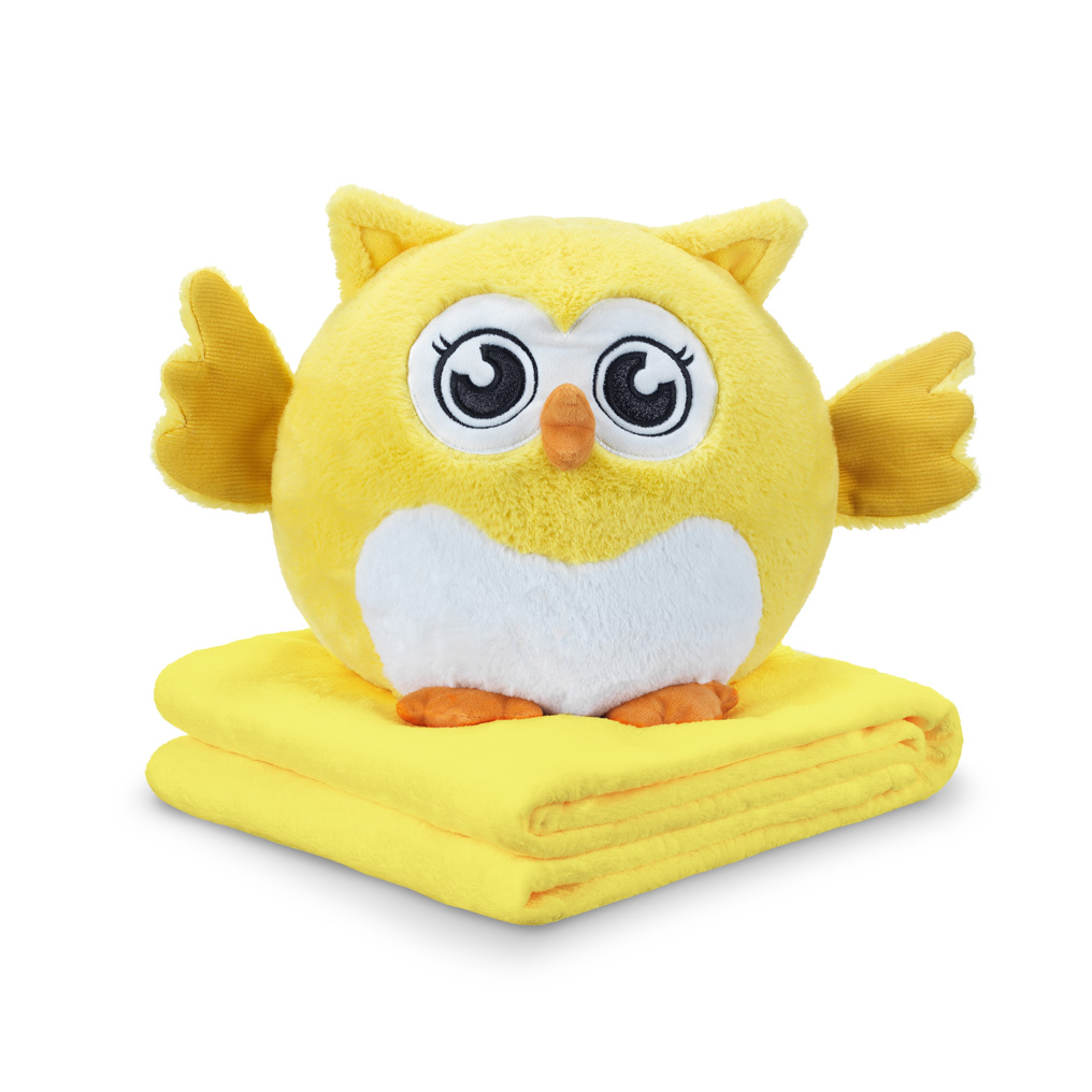 Hoo Hoo Owl pillow 33x27 cm with blanket 130x180 cm Dormeo yellow