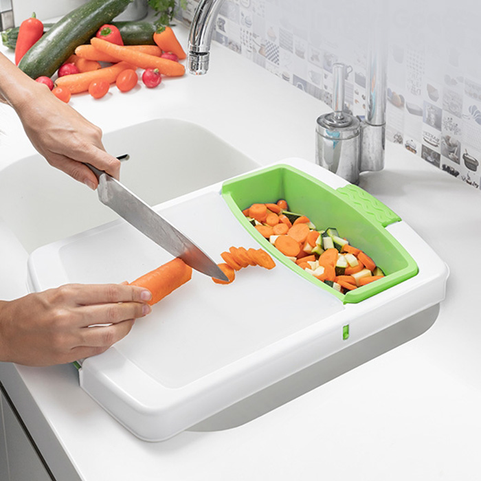 Extendable 3-in-1 cutting board with container & drainer Practicut InnovaGoods