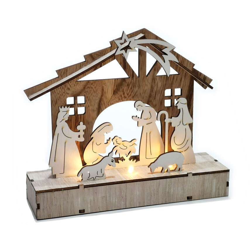 Wooden illuminated manger LED 20x6x18 cm