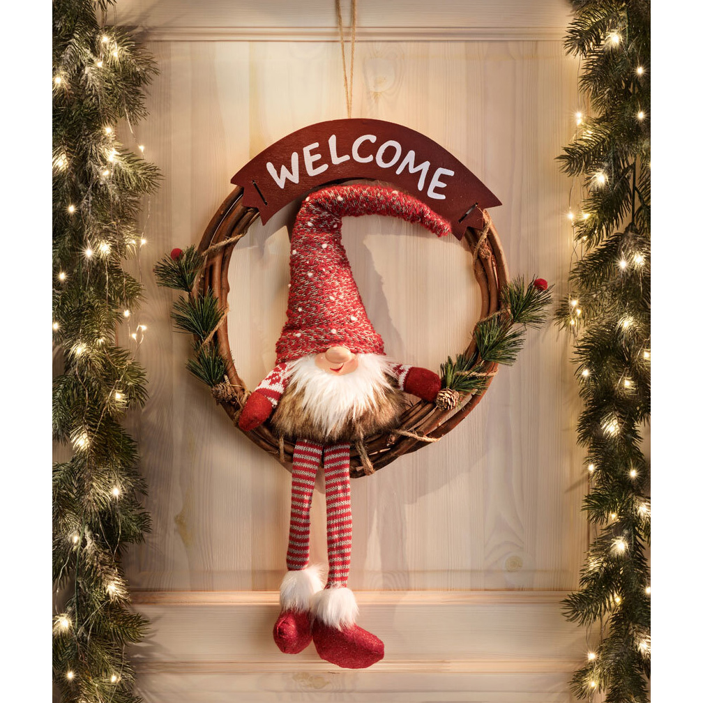 Welcome wooden door wreath 36x54 cm
