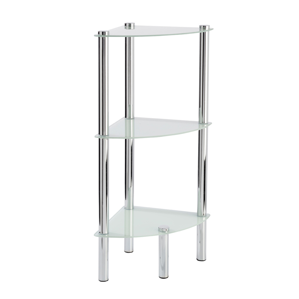 Corner rack with 3 shelves metal & glass 30x42x77 cm