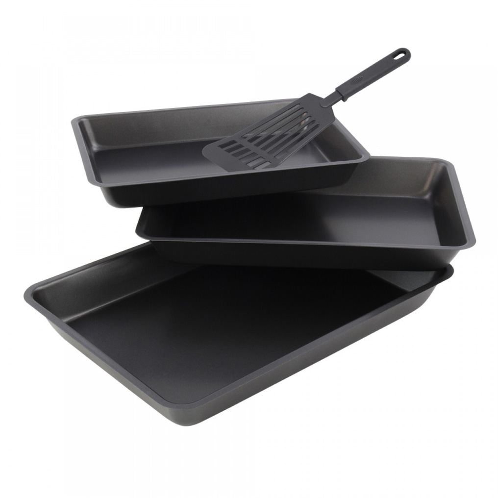 Pans with non-stick coating 3 pcs. + Spatula HomeVero HV-1535