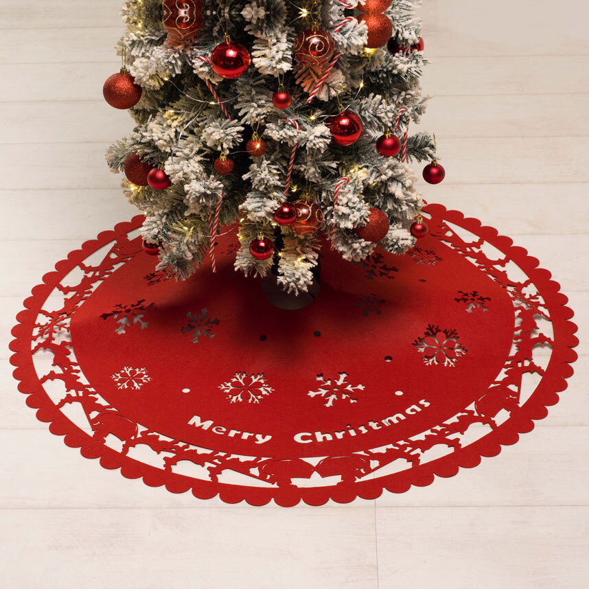 Κάλυμμα βάσης χριστουγεννιάτικου δέντρου Τάρανδοι κόκκινο πολυέστερ Δ. 100 εκ.