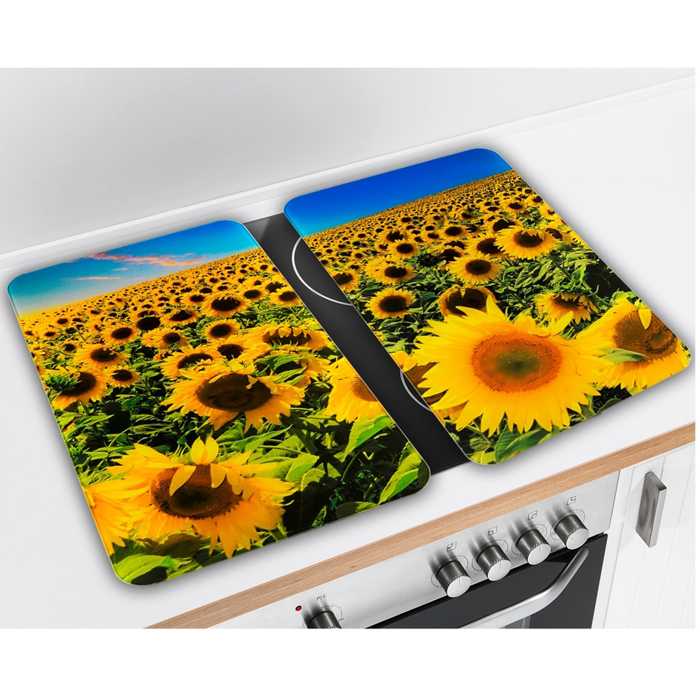 Glass kitchen range cover Sunflowers 30x52 cm 2 pcs