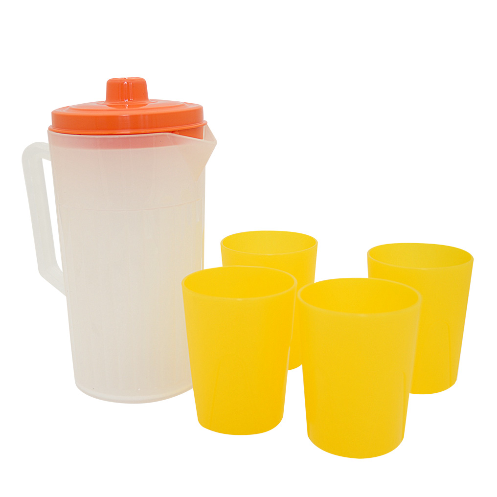 Plastic jar with lid and 4 plastic cups