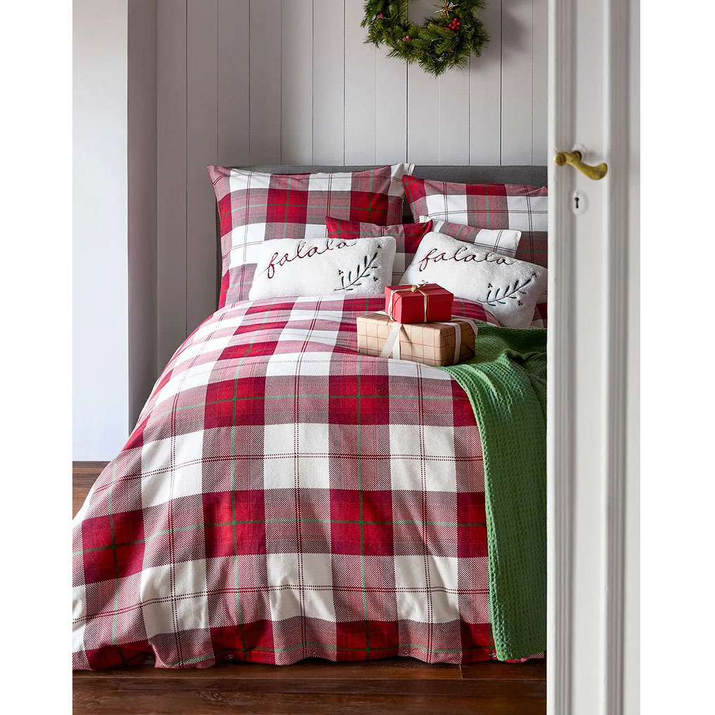 Σετ καρό μονή παπλωματοθήκη 135x200 εκ. + Μαξιλαροθήκη 80x80 εκ. 100% Βαμβάκι Κόκκινο / Λευκό