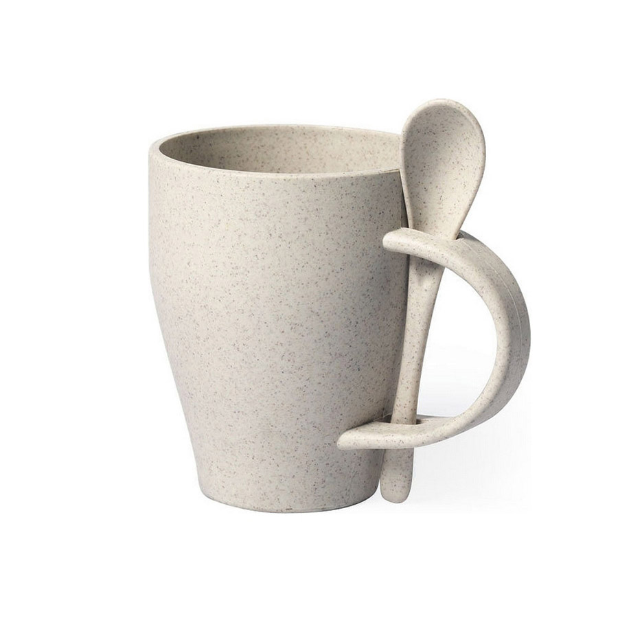 Mug with small spoon made of bamboo fibres 400 ml