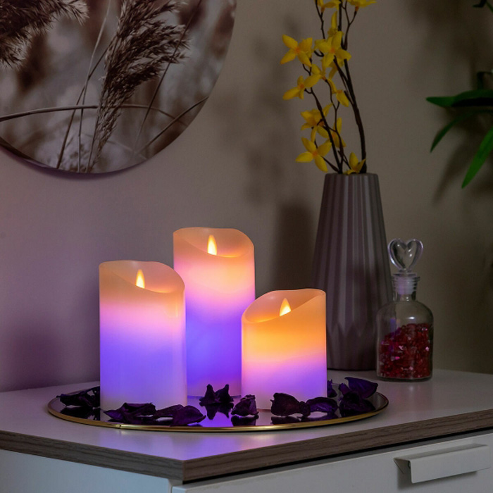 Πολύχρωμα κεριά LED με εφέ φλόγας 10 - 12,5 - 15 εκ. Lendles InnovaGoods 3 τεμ. V0103781