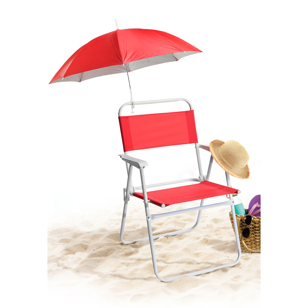 Πτυσσόμενη καρέκλα με ομπρέλα κόκκινη μέταλλο/πολυέστερ 54x44x80 εκ.
