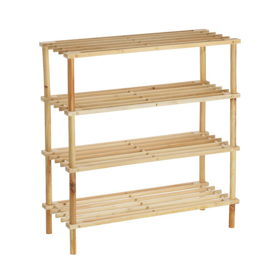 Wooden rack with 4 shelves natural 64x26x67 cm