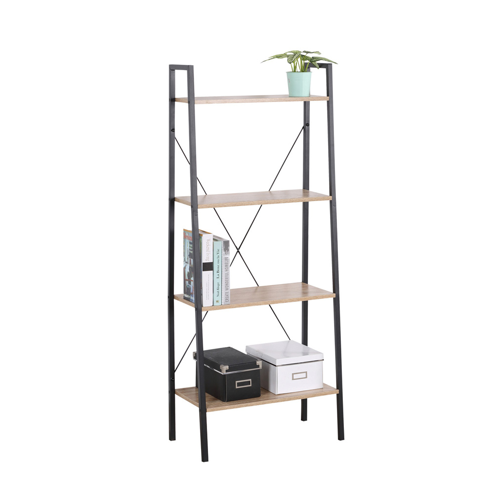 Rack with 4 shelves metal & wood 59,5x32,5x148 cm