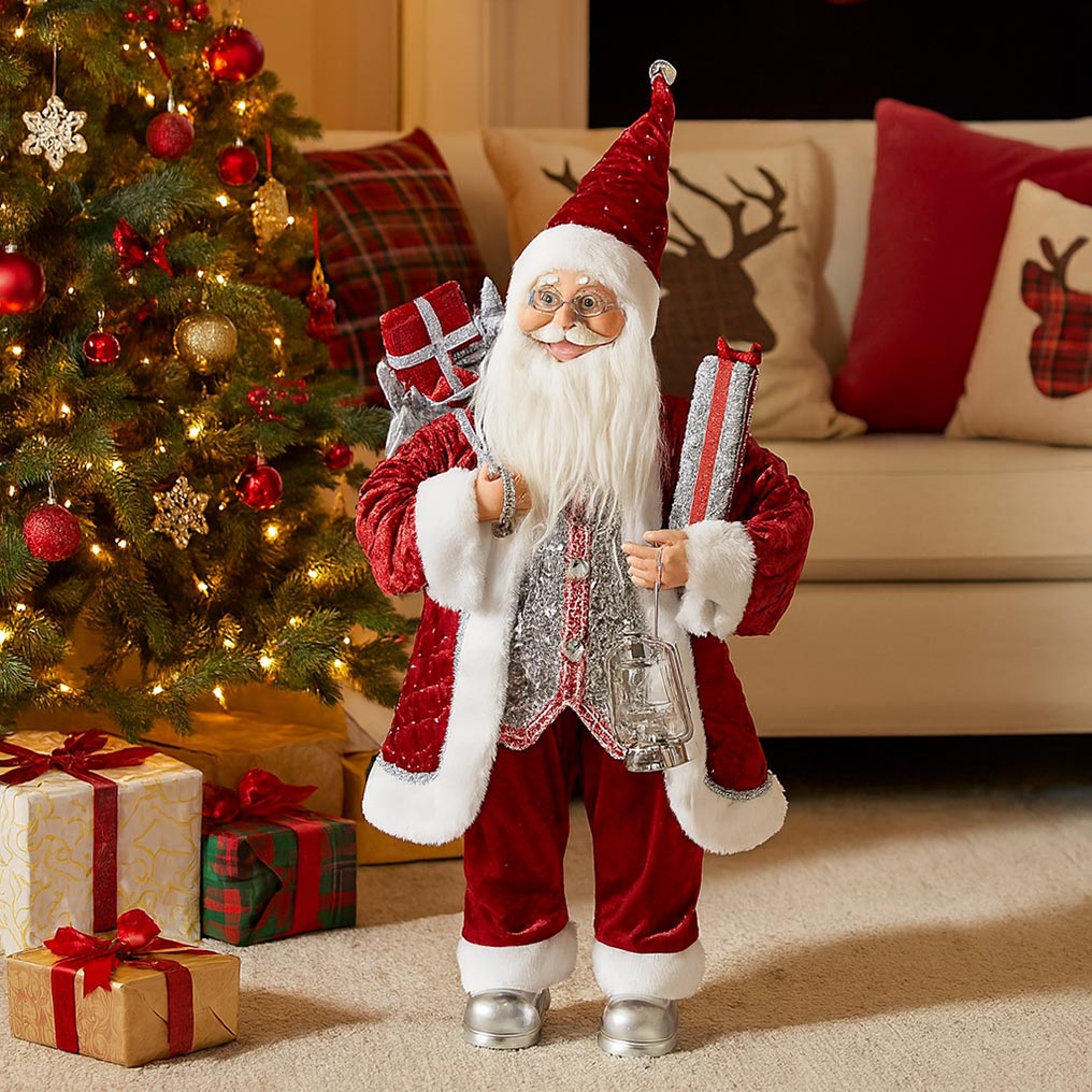 Διακοσμητικός Αγιος Βασίλης Κόκκινο - ασημί 30 εκ.