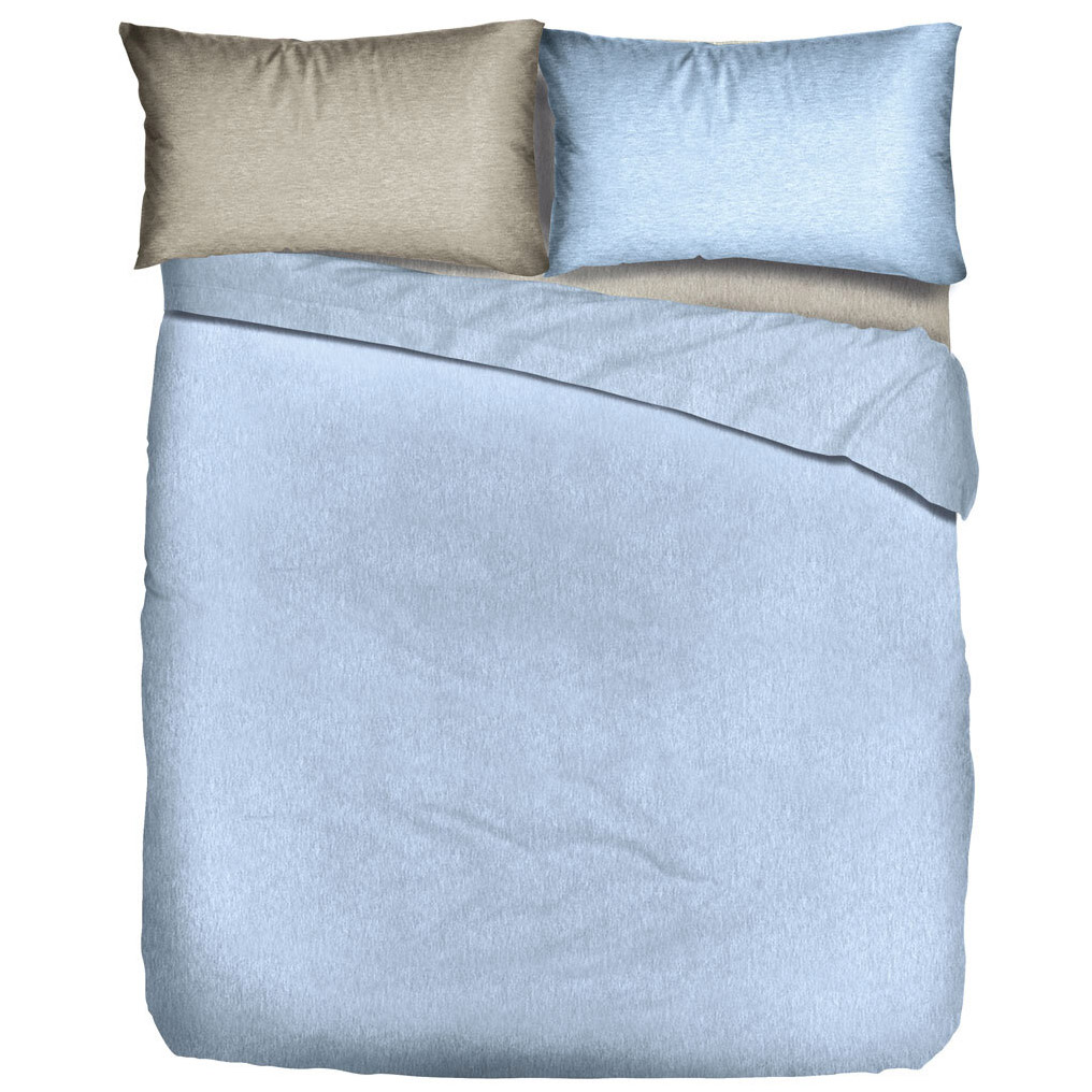 Flannel bed sheets double Melange 100% cotton Light blue / Tortora set of 4