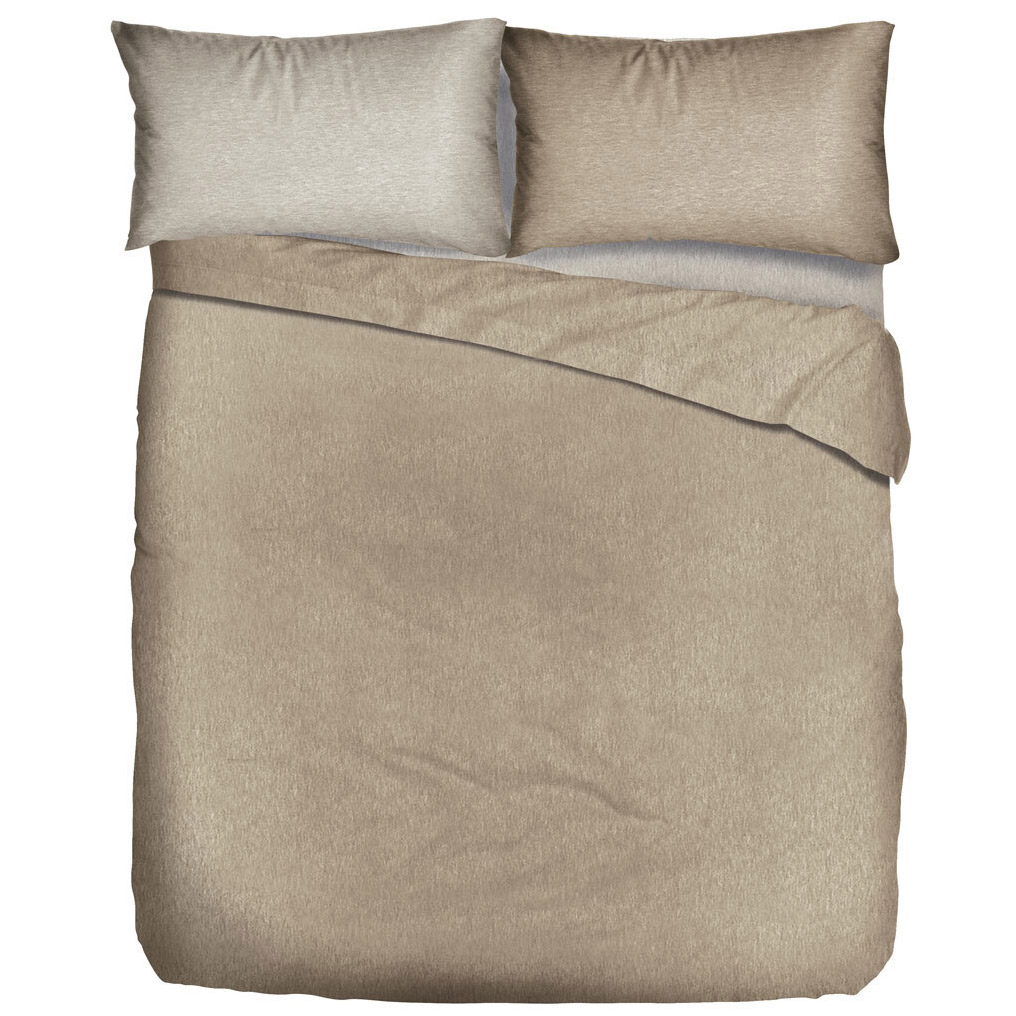Flannel bed sheets double Melange 100% cotton Tortora / Beige set of 4