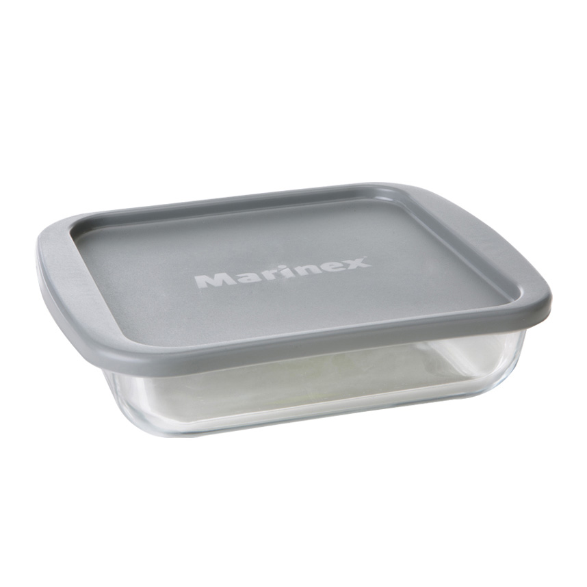 Glass pan with plastic lid 25x22x5,5 cm