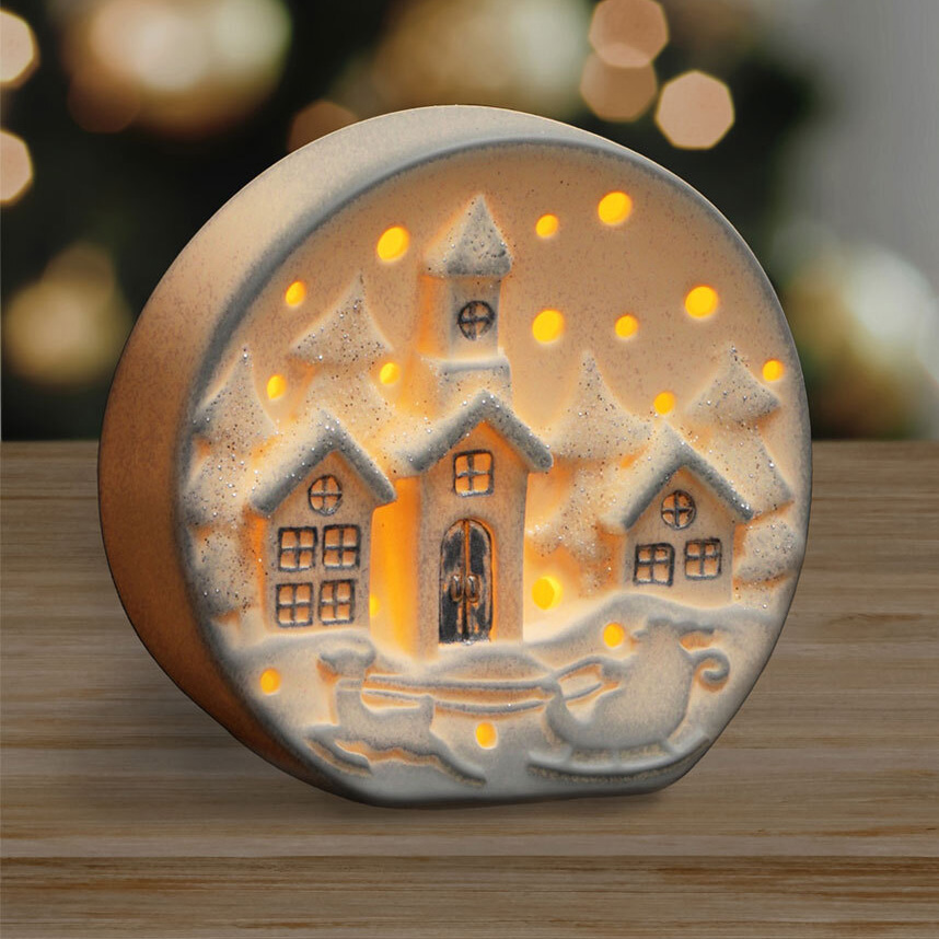 Snowy landscape ceramic with LED 12x5x11 cm