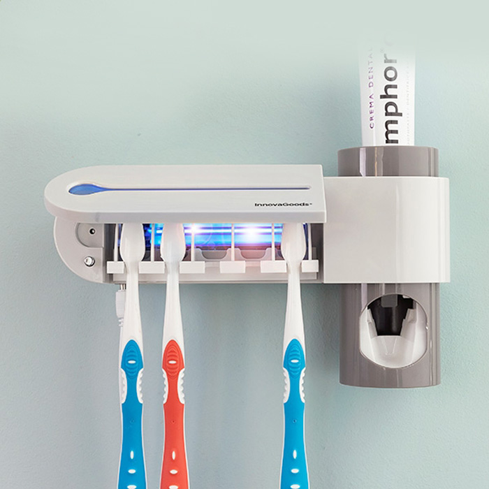 UV toothbrush sterilizer with stand and toothpaste dispenser Smiluv