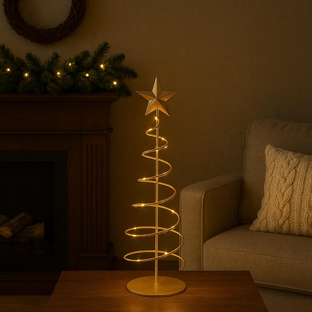 Μεταλλικό επιτραπέζιο δέντρο με φως χρυσαφί 15x39x10 εκ.